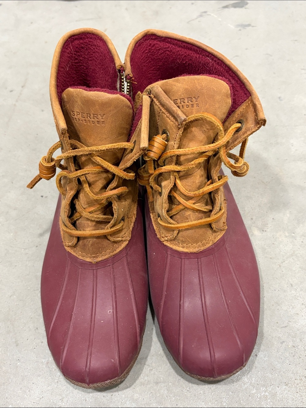 Sperry Women's Burgundy and Tan Waterproof Duck Boots